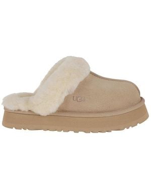 UGG Disquette Logo Embossed Platform Slippers - Brown