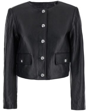 MICHAEL Michael Kors Lamb Leather Collarless Jacket - Black