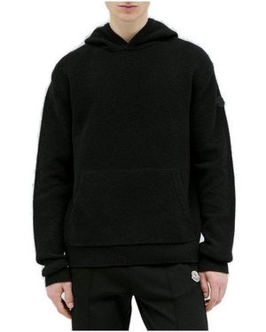 Moncler Logo Patch Knitted Hooded Sweatshirt - Black
