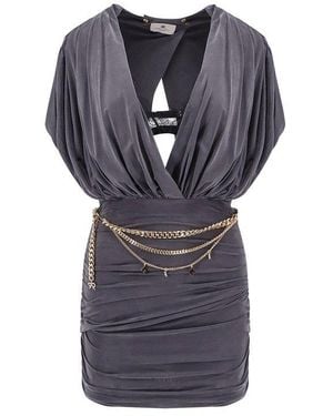 Elisabetta Franchi Mini Dress With Drapery And Metal Belt - Blue