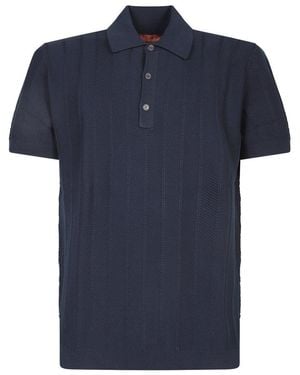 Missoni Short-Sleeved Zigzag Pattened Polo Shirt - Blue