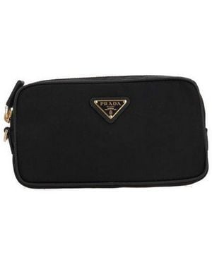 Prada Triangle-Logo Zipped Clutch Bag - Black