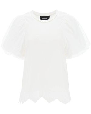 Simone Rocha Flower-Embellished T-Shirt in White | Lyst