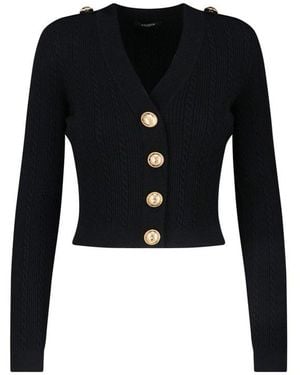 Balmain V-Neck Long Sleeved Knitted Cardigan - Black