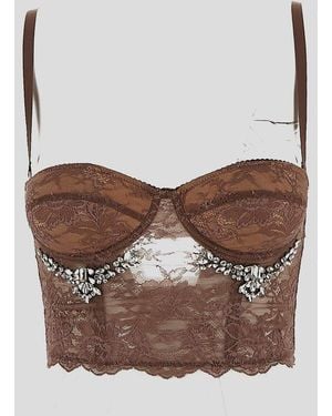 Des Phemmes Embellished Lace Bralette Top - Brown
