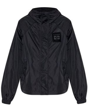 Ganni Logo Patch Hooded Jacket - Blue