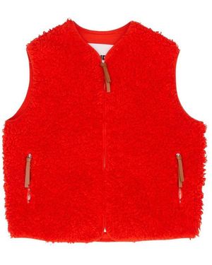 Jil Sander Shearling Zip-Up Vest - Red
