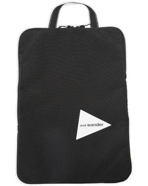and wander Logo Printed Zipped Waterproof Backpack - Black