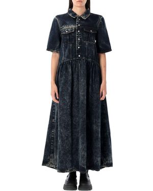 Ganni Washed Denim Maxi Dress - Blue