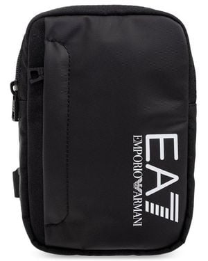 EA7 Logo Printed Zip-Up Shoulder Bag - Black