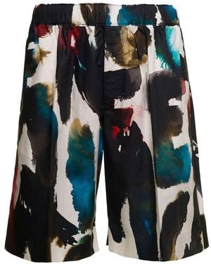 McQueen Watercolor Graffiti Logo Shorts - Black