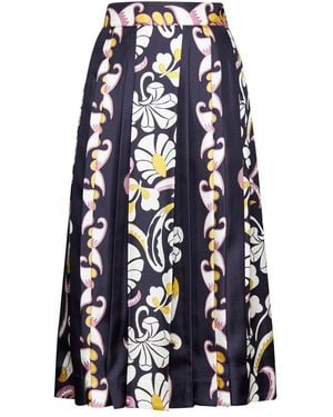 Tory Burch Floral Printed Pleated Skirt - Blue