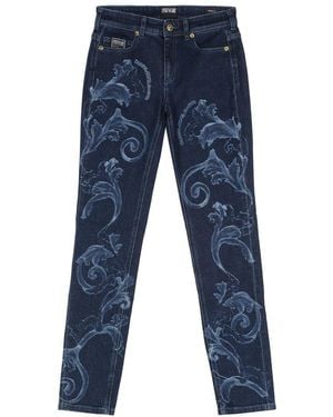 Versace Jeans Couture Floral Printed Skinny Jeans - Blue