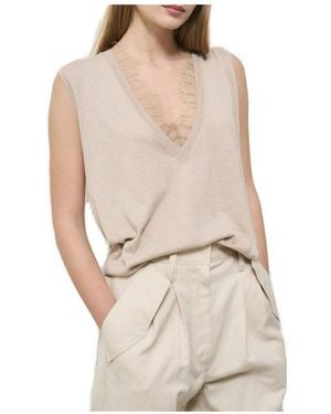 IRO Jayda V-Neck Lace-Up Jumper - Natural