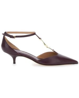 Ferragamo T-Strap Pointed-Toe Court Shoes - Brown