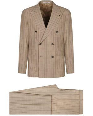 Tagliatore Double-Breasted Pinstriped Suit - Natural