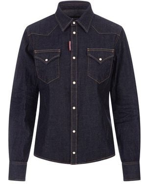 DSquared² Dark Wash Boxy Western Shirt - Blue