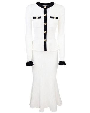 Self-Portrait Pointelle Knit Contrast Midi Dress - White
