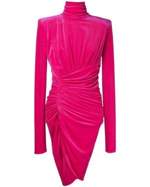 Alexandre Vauthier Ruched High Neck Velvet Dress - Pink