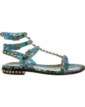 Ash Stud Embellished Embossed Sandals - Green