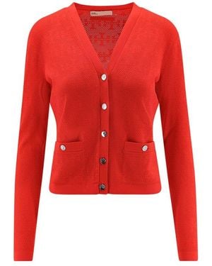 Tory Burch T Monogram Jacquard Viscose Blend Cardigan - Red