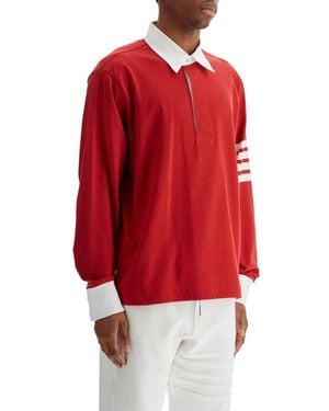 Thom Browne Cotton Polo With Three Stripes - Red