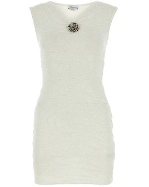 Blumarine Sleeveless V-Neck Jacquard Dress - White