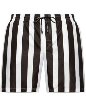 Dolce & Gabbana Striped Mid-Length Swim Trunks - Black