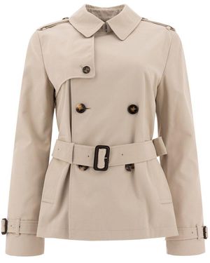 Burberry Cotton Blend Trench Jacket - Natural