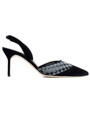 Manolo Blahnik Pointed Toe Panelled Court Shoes - Black