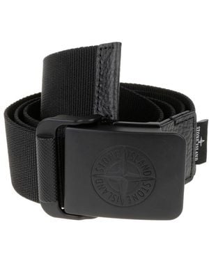 Stone Island Compass-Motif Logo-Tag Belt - Black