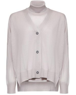 Blanca Vita Roll-Neck Knitted Cardigan - Grey