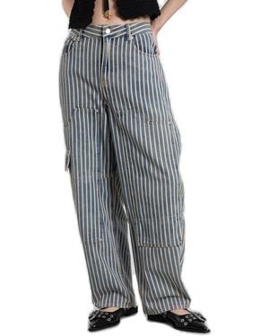 Ganni Logo-Patch Striped Jeans - Grey