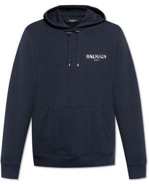 Balmain Long Sleeved Drawstring Hoodie - Blue