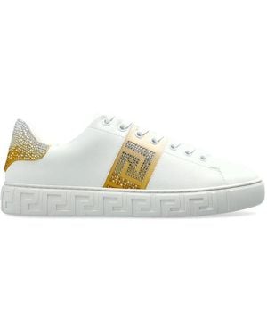 Versace Greca-Embellished Lace-Up Trainers - White