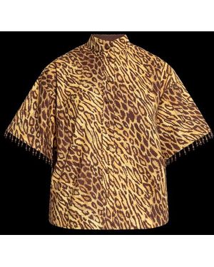 Zimmermann Coco Leopard Printed Beaded Fringe Shirt - Black