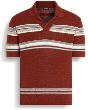 ZEGNA Brick Light And Cotton And Silk Polo Shirt - Red