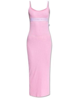 Moschino Logo Strap Ribbed Dress - Pink