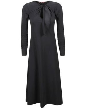 High Keyhole Tie Midi Dress - Black