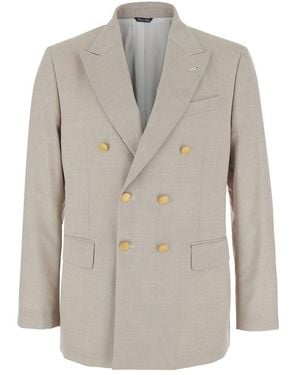 Reveres 1949 Double Breasted Peak Lapel Jacket - Grey