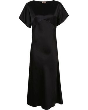 N°21 Nº21 Boat-Neck Short Sleeved Satin Midi Dress - Black