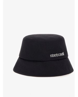 Roberto Cavalli Logo Embroidered Bucket Hat - Black