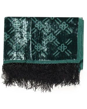 V73 Fringed-Edge Velvet Scarf - Green