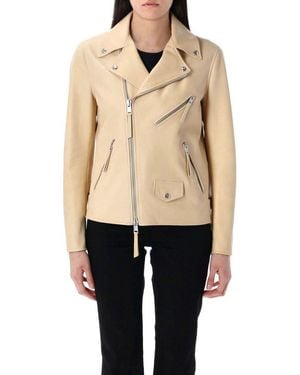 Ralph Lauren Zipped Leather Biker Jacket - Natural
