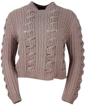 Lorena Antoniazzi Long-Sleeved Crewneck Cable-Knitted Jumper - Brown