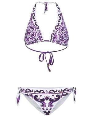 Dolce & Gabbana Majolica-Printed Triangle Bikini Set - White