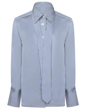 Paul Smith Shirt With Classic Collar And Front Tie Detail - Blue
