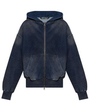 Palm Angels Monogram Printed Zip-up Denim Jacket - Blue