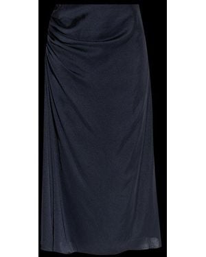 Theory Crushed Satin Ruched Midi Skirt - Black