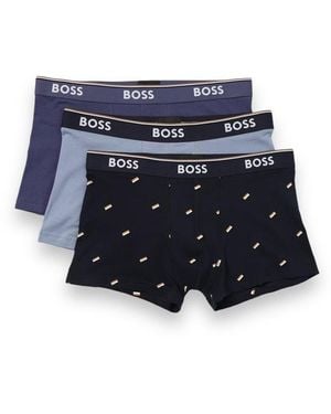 BOSS Logo-Waistband Pack Of Three Stretched Boxers - Blue